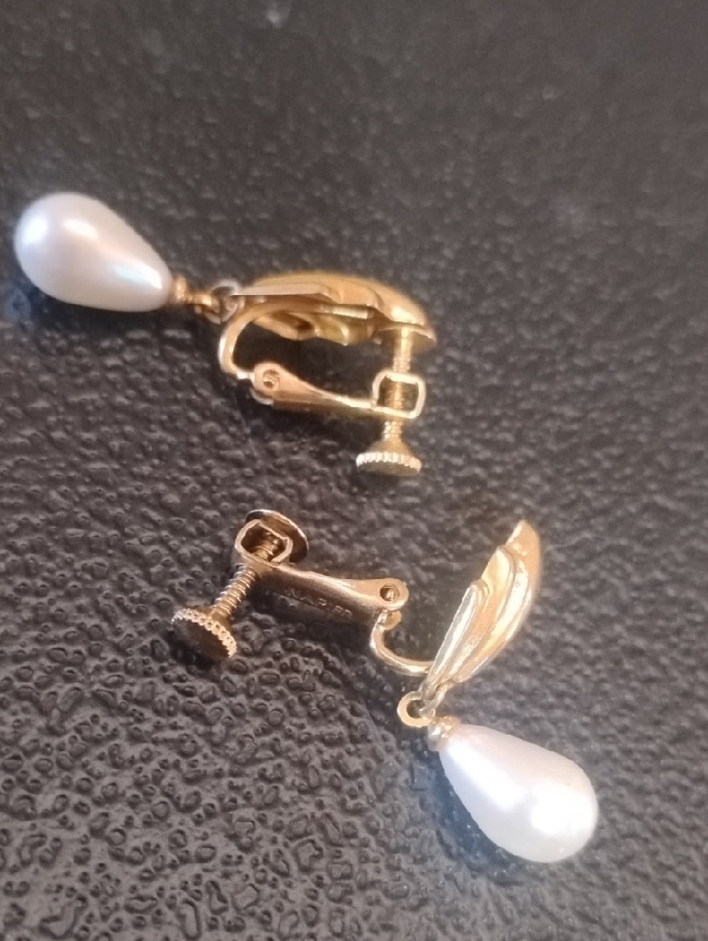 Napier Clip-On Screw Back Earrings with Pearl Drops - Picture 5 of 5
